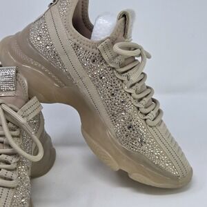 Steve Madden Maxima Sz 7.5 Rhinestone Bling Sneakers Shoes Womens Blush Beige
